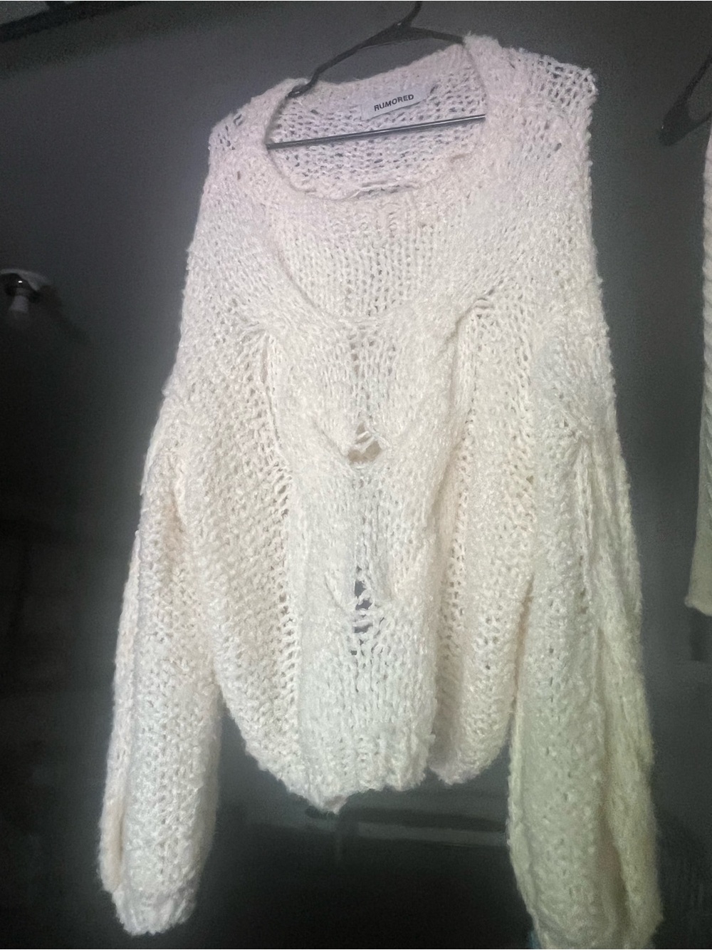 Rumored Cream Open-Knit Cable Crewneck Sweater